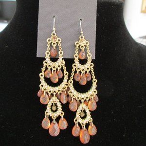Liz Claiborne Chandelier Earrings faceted stones w/ rhinestones 3" Inches Long